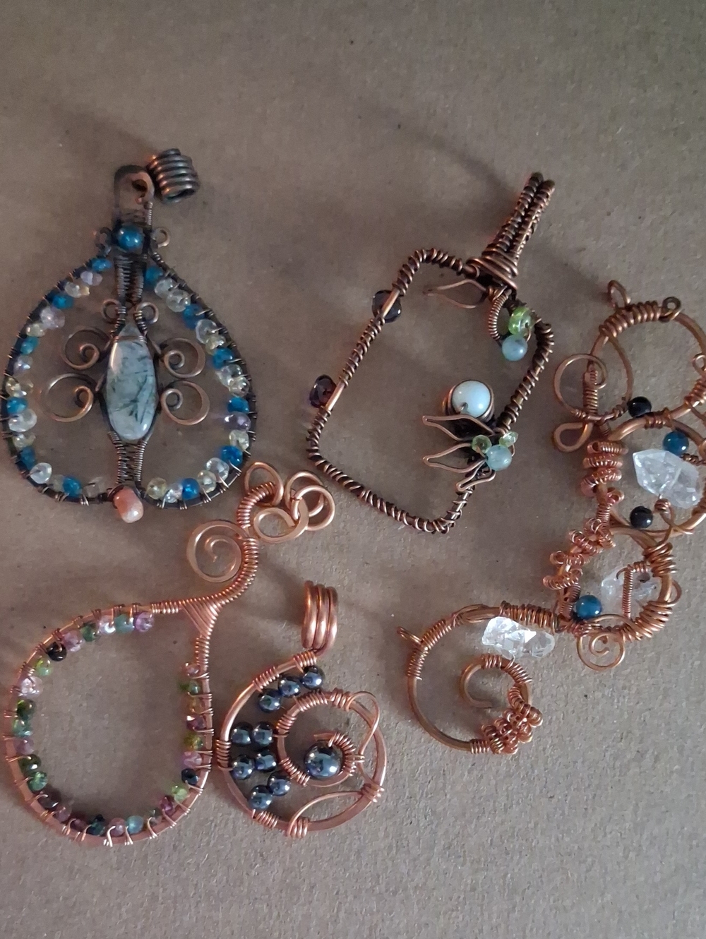 Handcrafted Copper Wire Wrapped Gemstone Pendants - Jewlery Artist Clearance Lot